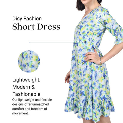 Jade Poppy short dress with sleeveless design and floral pattern, styled with a v-neck and ruffled hem for a trendy look.