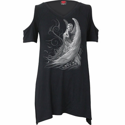 Black Jasper Captive Spirits cold shoulder goth top with long sleeves and cut-out shoulders, stylish and perfect for edgy fashion.