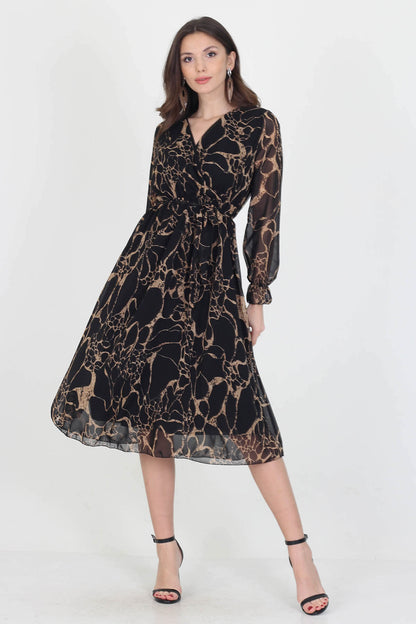 Aquamarine Felix midi length chiffon dress for women, flowing fabric and elegant design, perfect for formal occasions