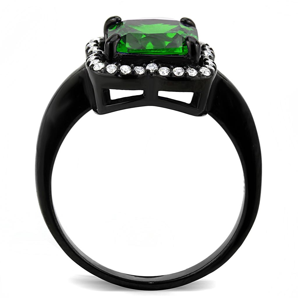 Turquoise Tiger DA029 black ion plating stainless steel ring with AAA grade cubic zirconia, showcasing a sleek jewelry design.