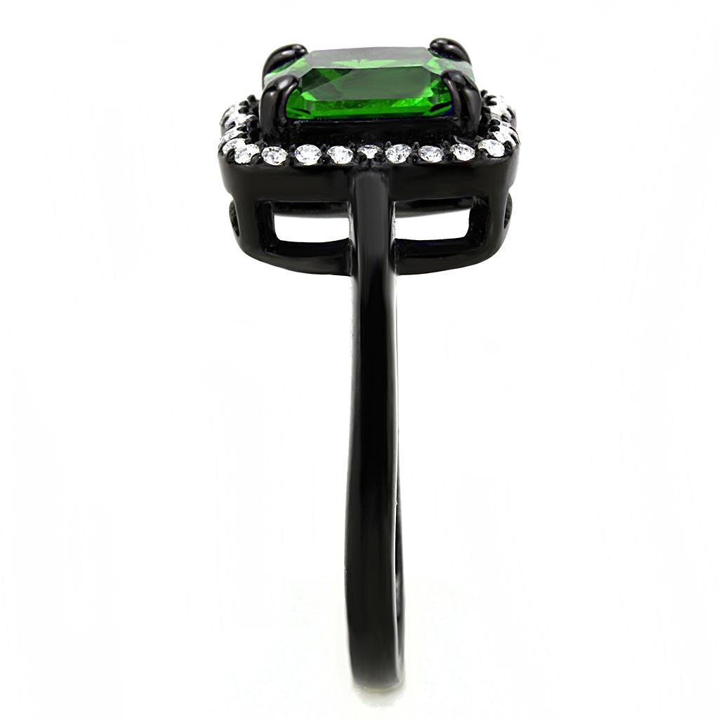 Silver stainless steel ring with black ion plating and AAA grade cubic zirconia by Turquoise Tiger in jewelry and watches.