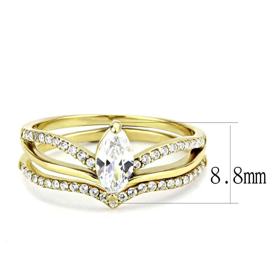 Turquoise Tiger DA276 stainless steel ring with IP gold ion plating and AAA grade cubic zirconia, showcasing intricate jewelry design.