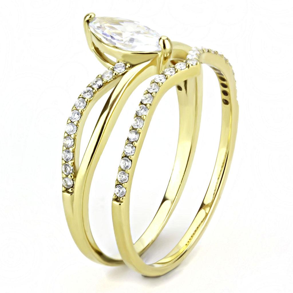 Gold-ion plated stainless steel ring with AAA grade cubic zirconia from Turquoise Tiger jewelry collection.