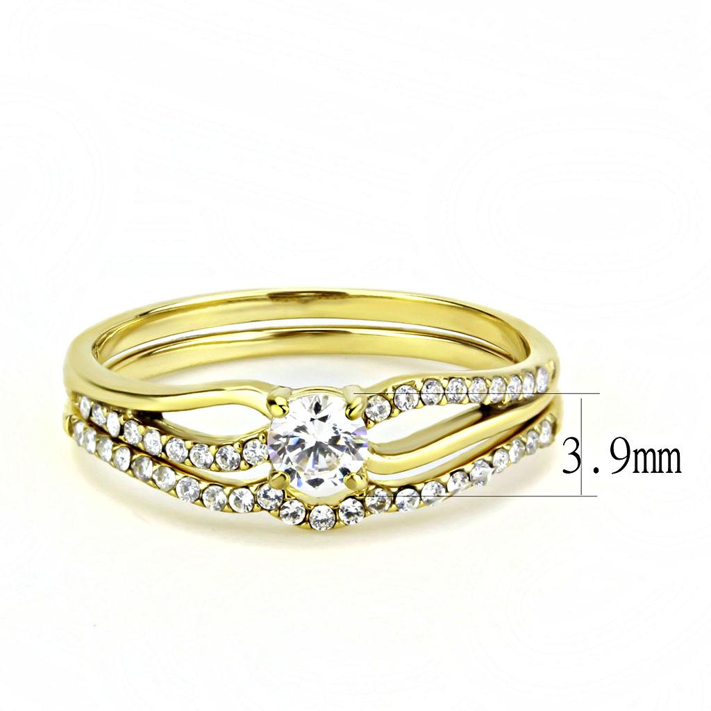 Gold-ion plated stainless steel ring with AAA grade cubic zirconia stones from Turquoise Tiger Jewelry collection.