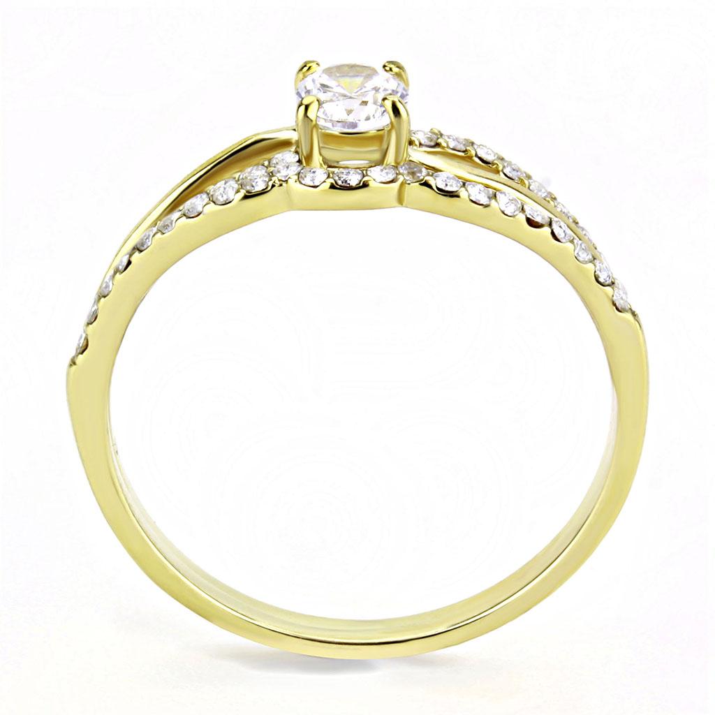 Gold-ion plated stainless steel ring with AAA grade cubic zirconia, featuring a sleek design from Turquoise Tiger Jewelry.