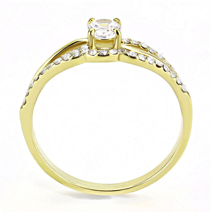 Gold-ion plated stainless steel ring with AAA grade cubic zirconia, featuring a sleek design from Turquoise Tiger Jewelry.