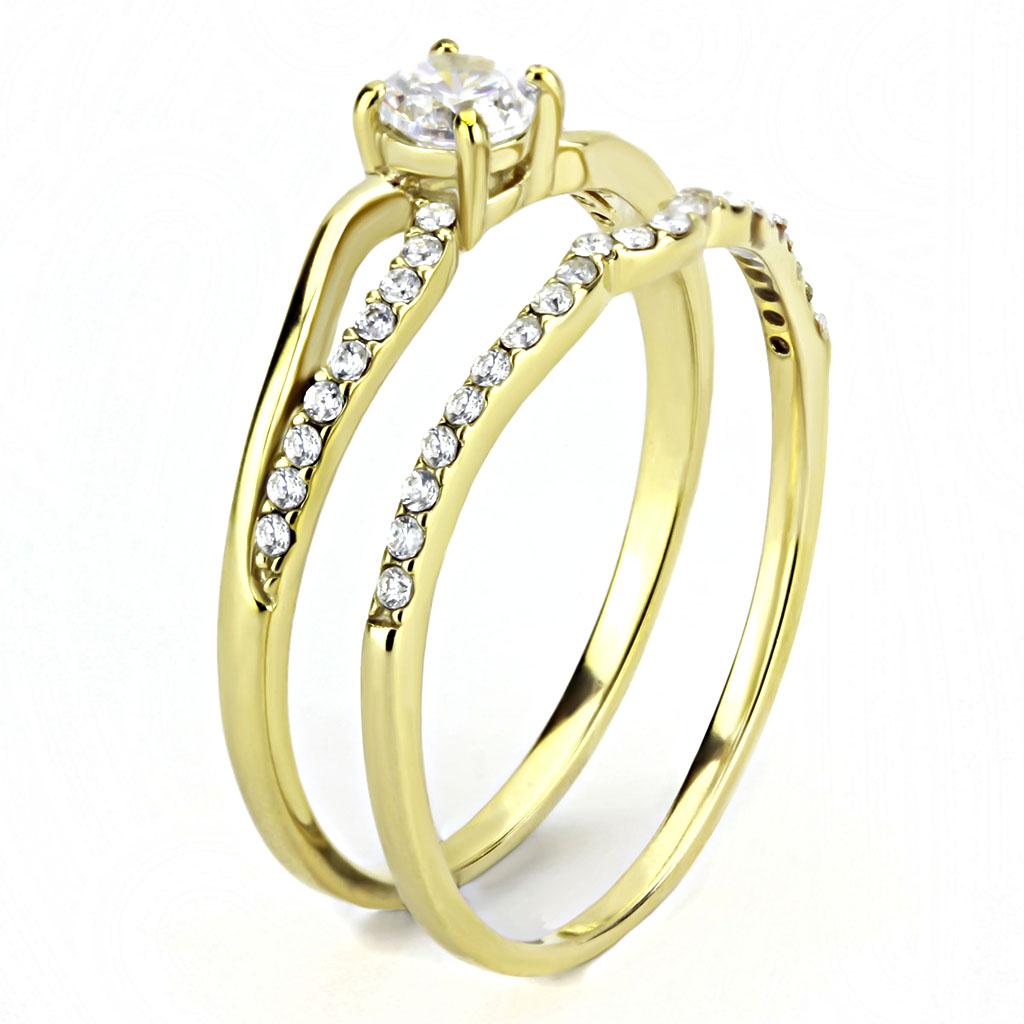 Turquoise Tiger DA277 gold-ion plated stainless steel ring with AAA grade cubic zirconia, showcasing a sleek jewelry design.