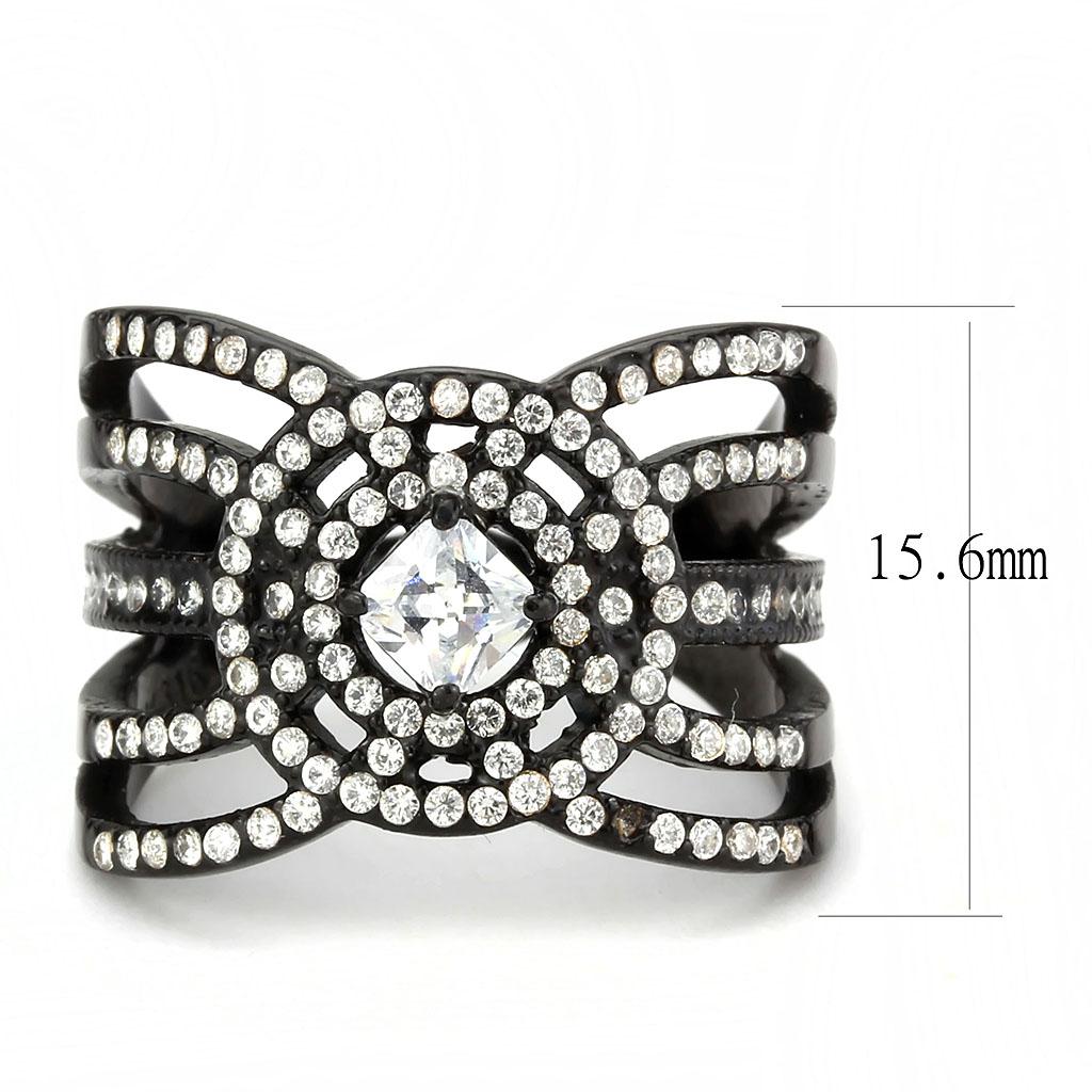 Black stainless steel ring with ion plating and AAA grade cubic zirconia, stylish jewelry piece by Turquoise Tiger.