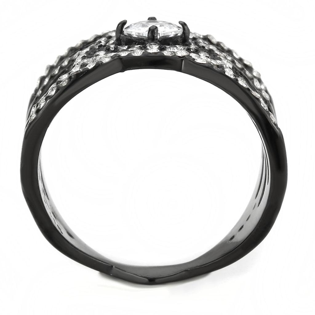 Black stainless steel ring with ion plating and AAA grade CZ stones, designed by Turquoise Tiger in Jewelry &amp; Watches.