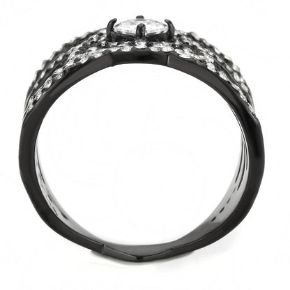 Black stainless steel ring with ion plating and AAA grade CZ stones, designed by Turquoise Tiger in Jewelry &amp; Watches.