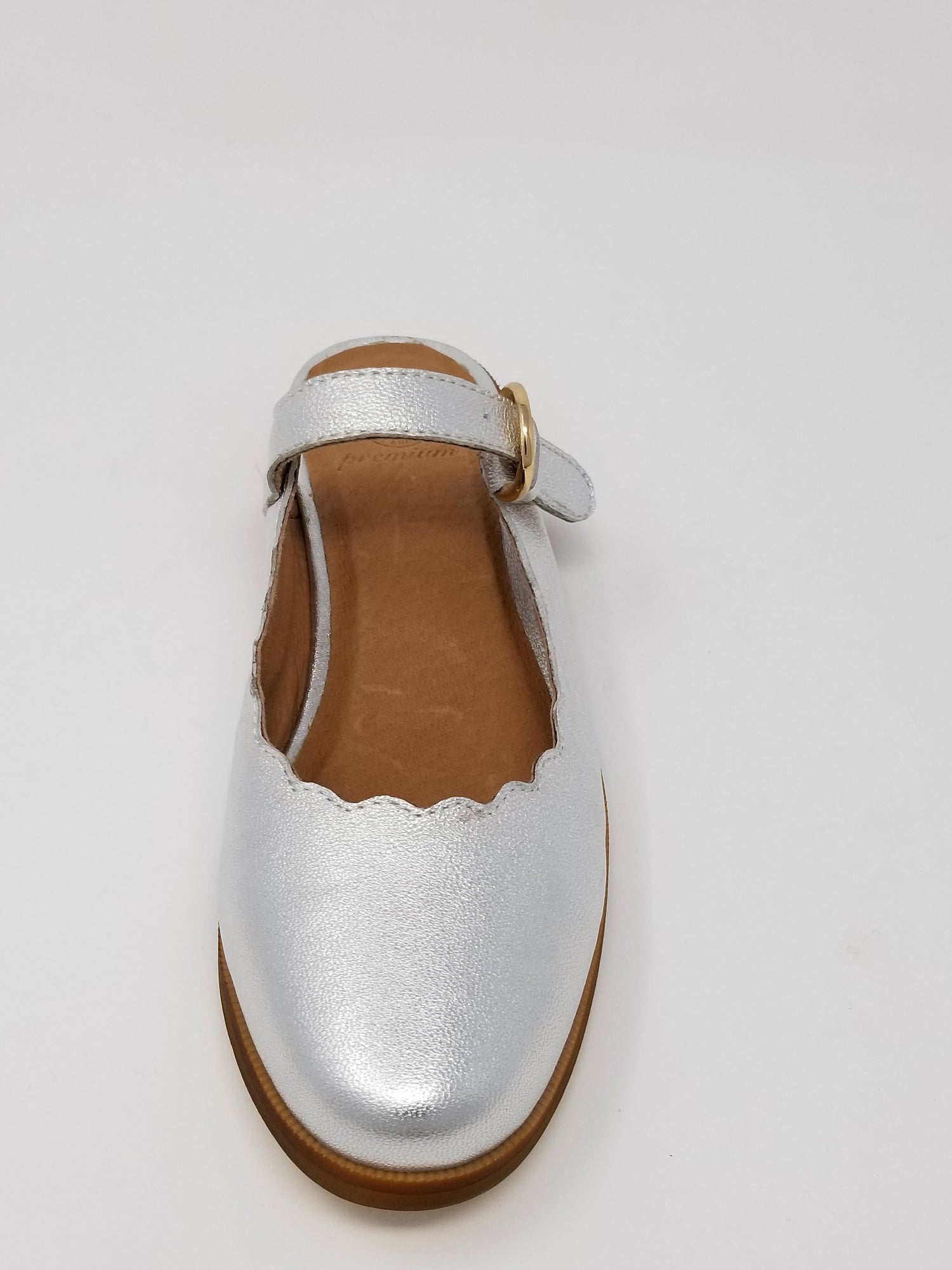 Azure Ophion Glendale footwear, silver dance shoes with a fancy front view showing stylish design and shiny finish.