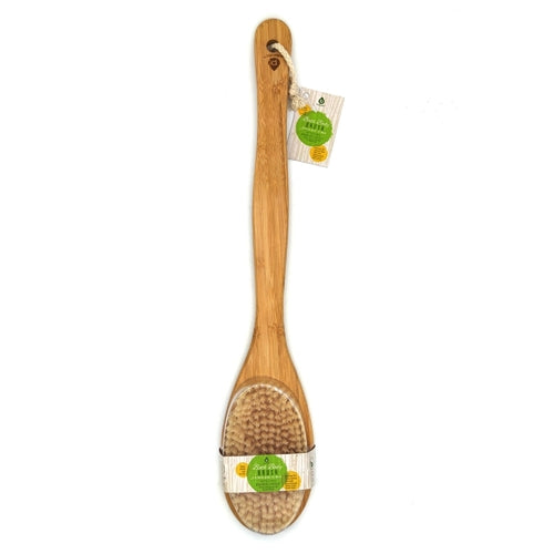 Blush Apollo bath and body brush with long bamboo handle for exfoliating and cleansing skin in healthcare routine.