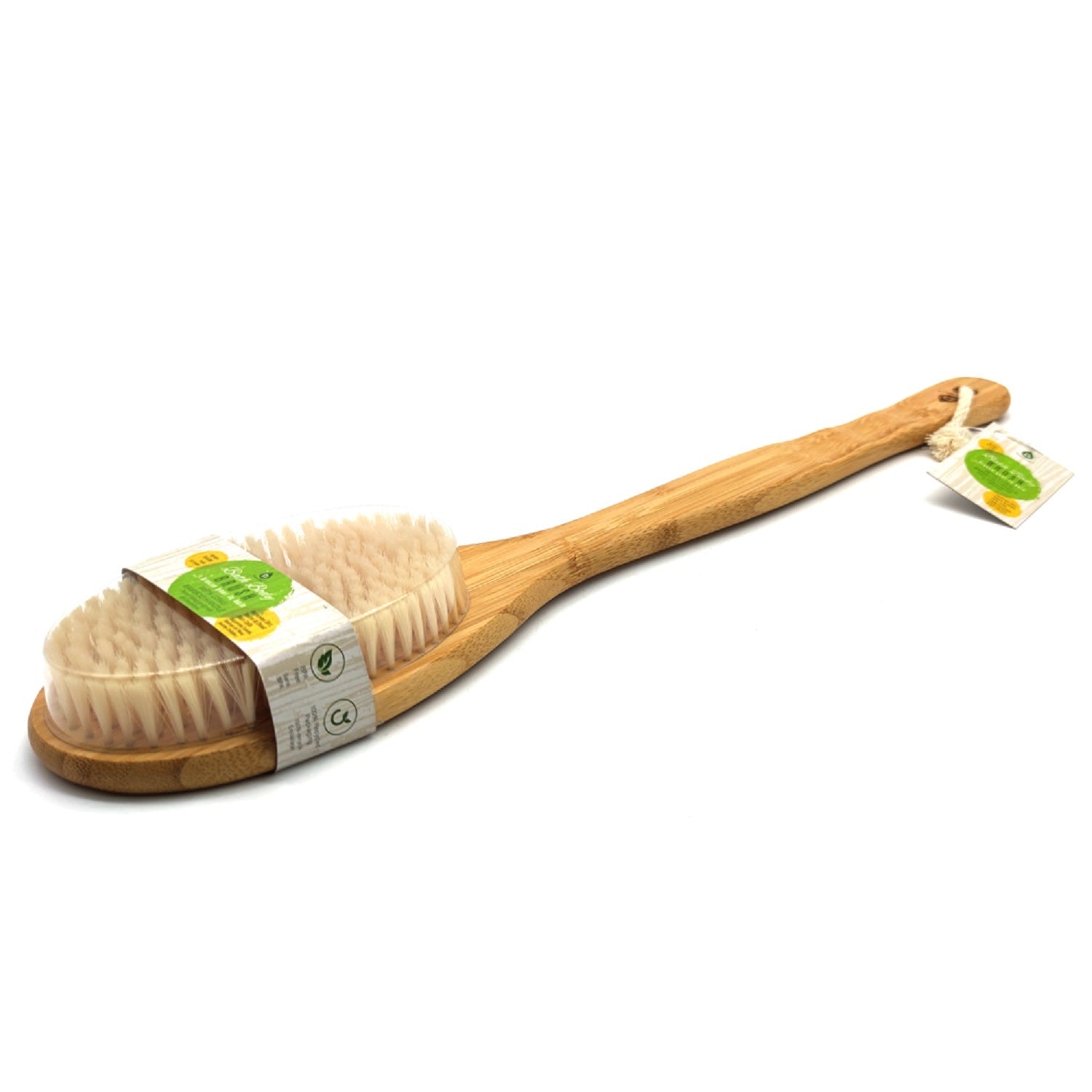 Blush Apollo bath body brush with long bamboo handle for exfoliating and cleansing skin during bath or shower.