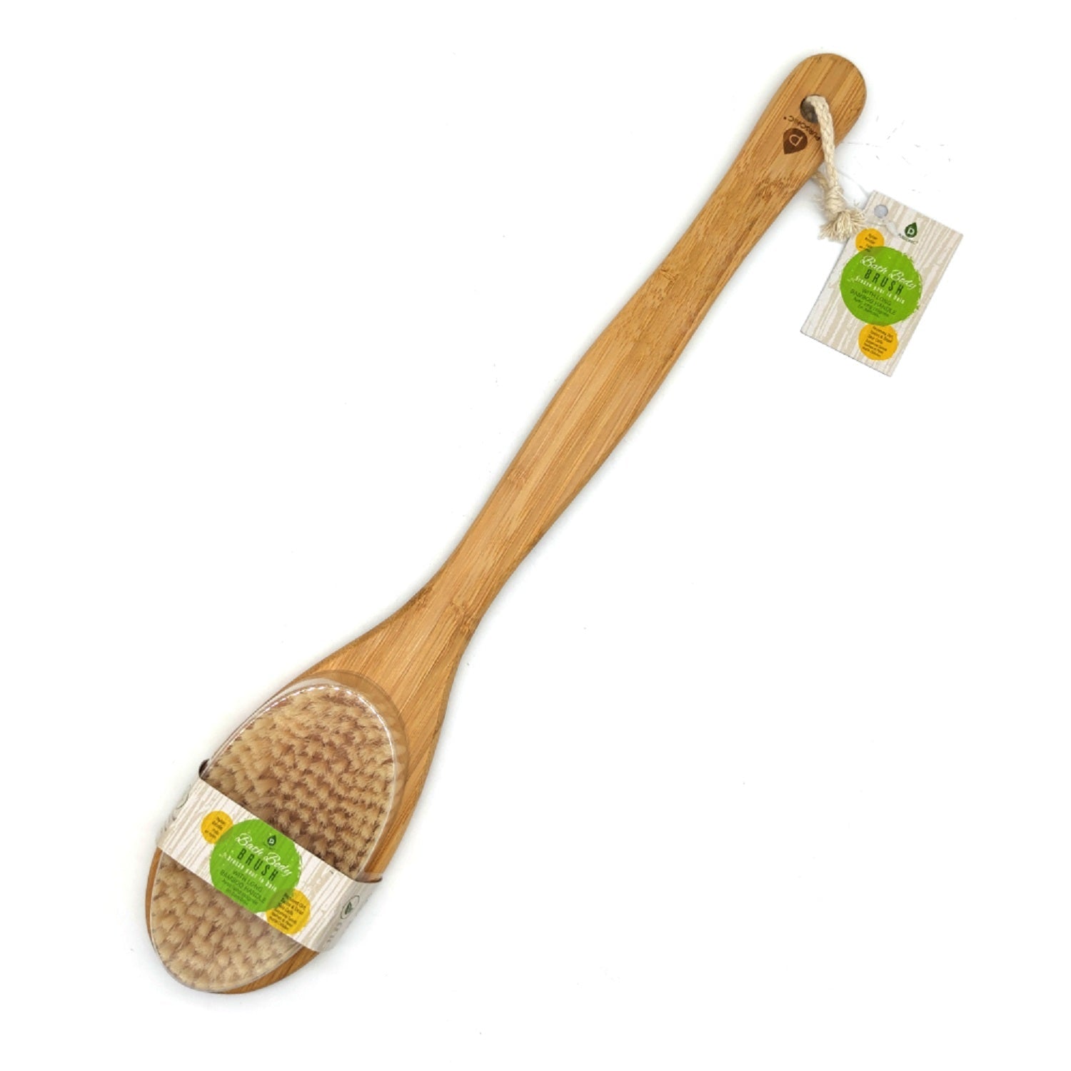 Blush Apollo bath body brush with long bamboo handle for exfoliating and cleansing skin during bathing.
