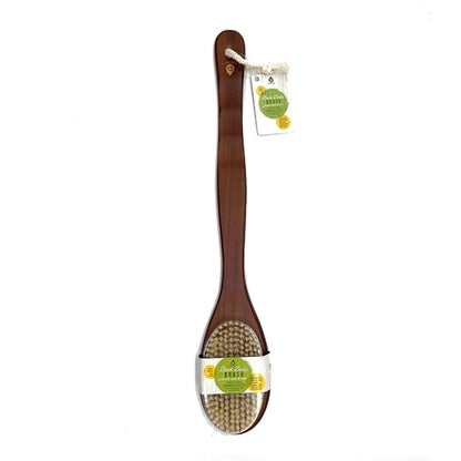 Blush Apollo bath body brush with long bamboo handle for exfoliating and cleansing skin during showers.