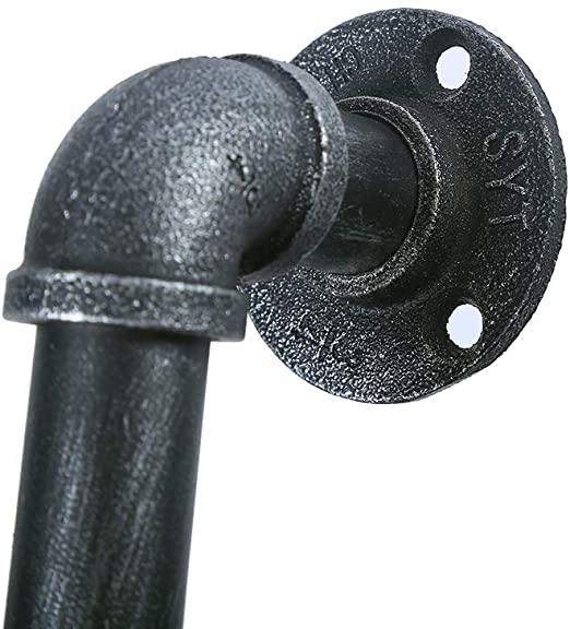 Black 12-inch industrial barn door handle with silver accents by Teal Crius, ideal for home decor or rustic interiors.