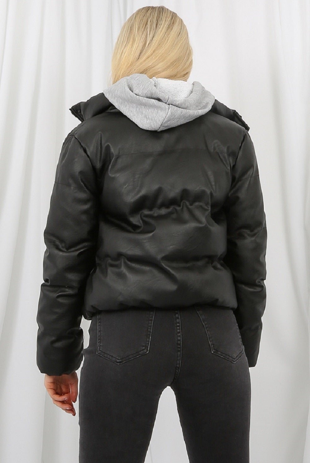 Black Rose Eleusis PU Boxy Puffer Jacket, stylish and warm, with a quilted design and oversized fit, ideal for cold weather.