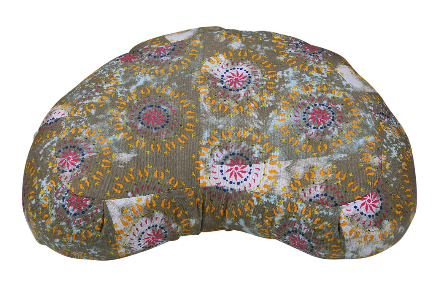 Azure Jason Halfmoon Zafu yoga pillow in beige with a textured fabric cover, designed for comfortable meditation and yoga practice.