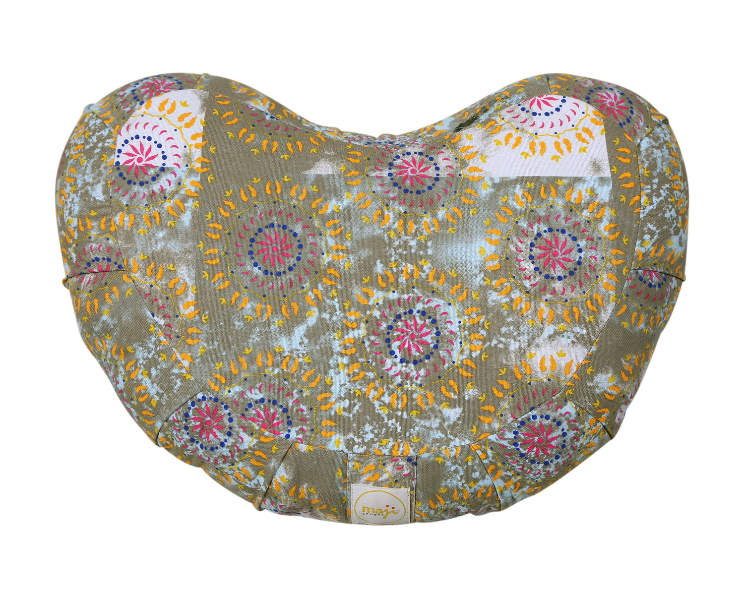Azure Jason Halfmoon Zafu Yoga Pillow for meditation and support, with soft fabric cover and rounded crescent shape.