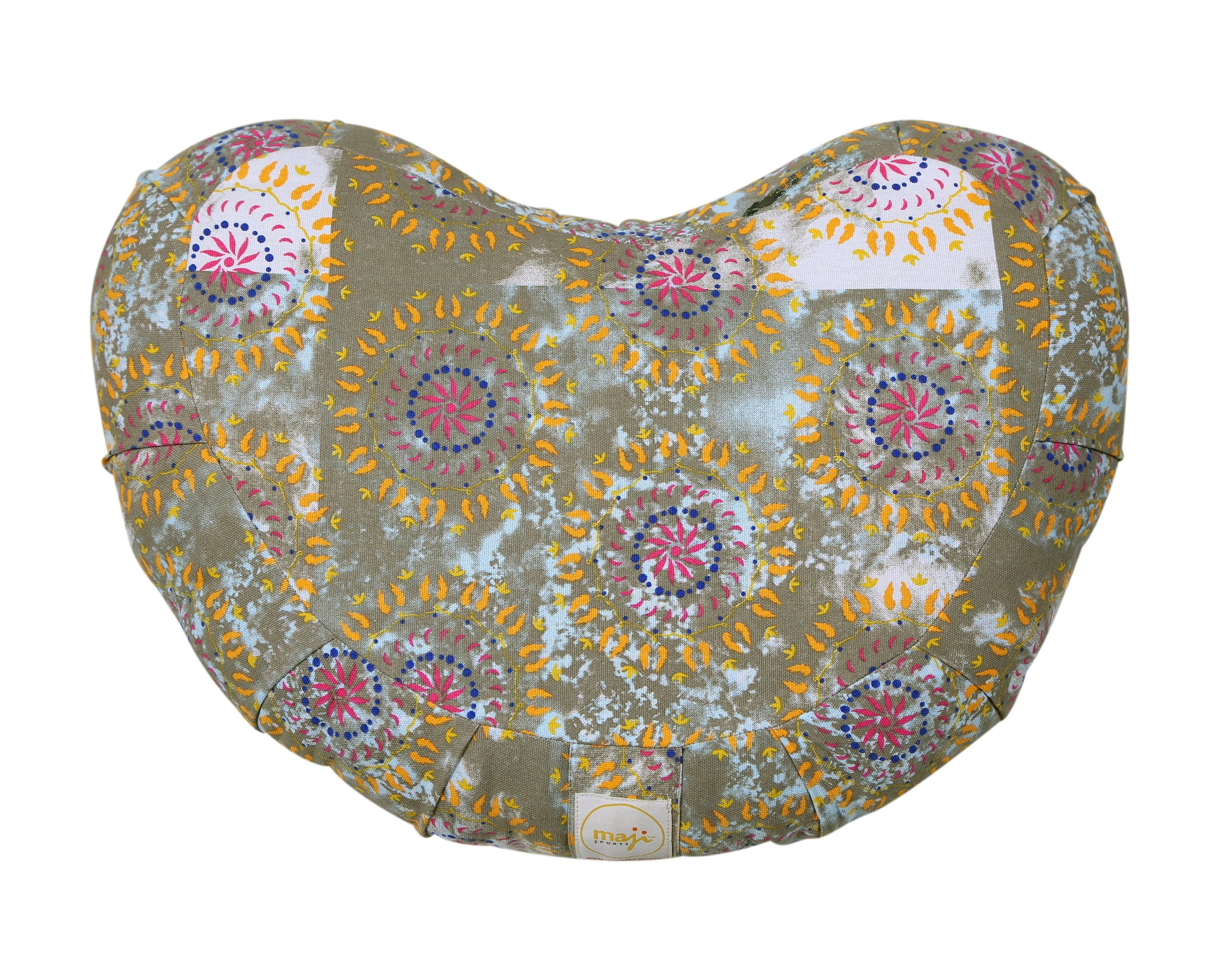 Azure Jason Halfmoon Zafu Yoga Pillow for meditation and support, with soft fabric cover and rounded crescent shape.