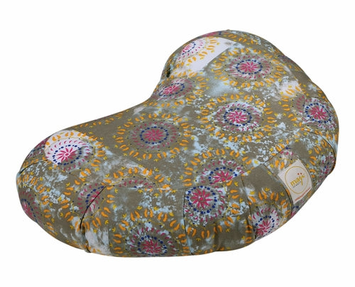 Azure Jason Halfmoon Zafu yoga pillow with a soft, cushioned cover for comfortable meditation and yoga practices.