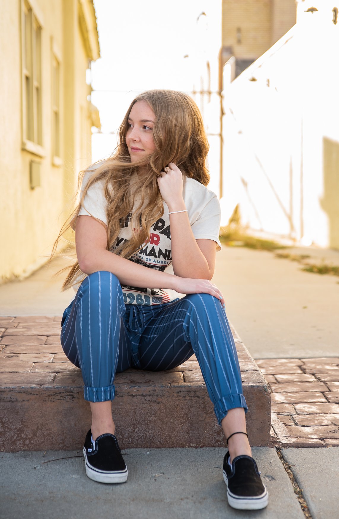 Lavender Danae DT UPTOWN lightweight joggers in steel blue stripe, women&