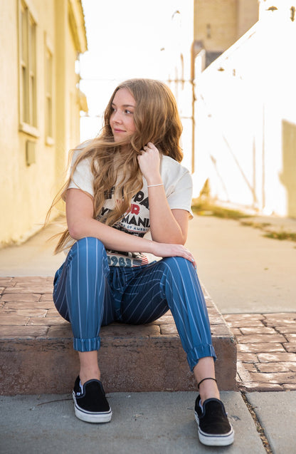 Lavender Danae DT UPTOWN lightweight joggers in steel blue stripe, women&