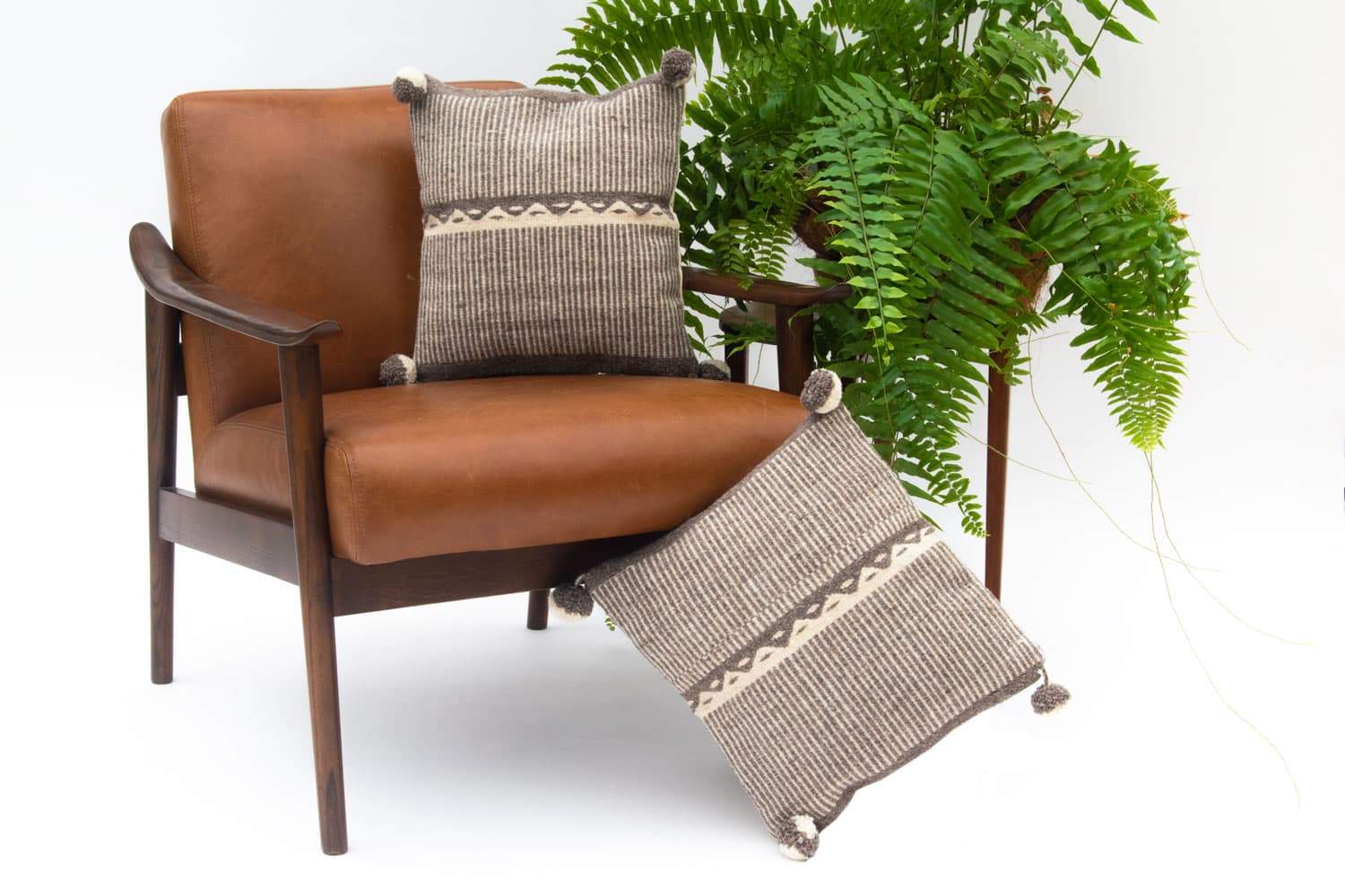 Beige wool pillow cover with mountain pattern, designed for women&