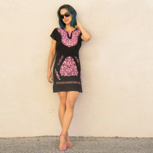 Violet Athena embroidered ethnic folk dress for women, featuring colorful traditional patterns and intricate needlework on fabric.