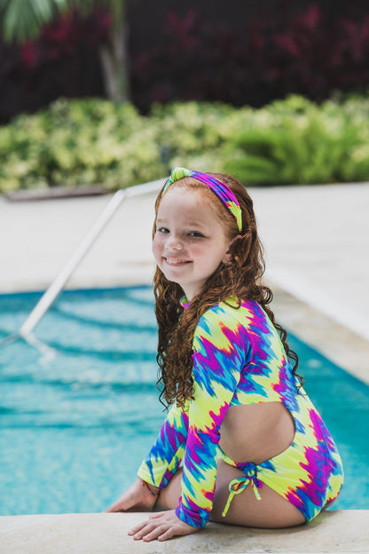 Bright neon tie-dye one-piece kids&