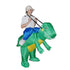 Magenta Danae Dino Fancy Dress Inflatable Suit with fan operation, displayed on a mannequin in a home and garden setting.