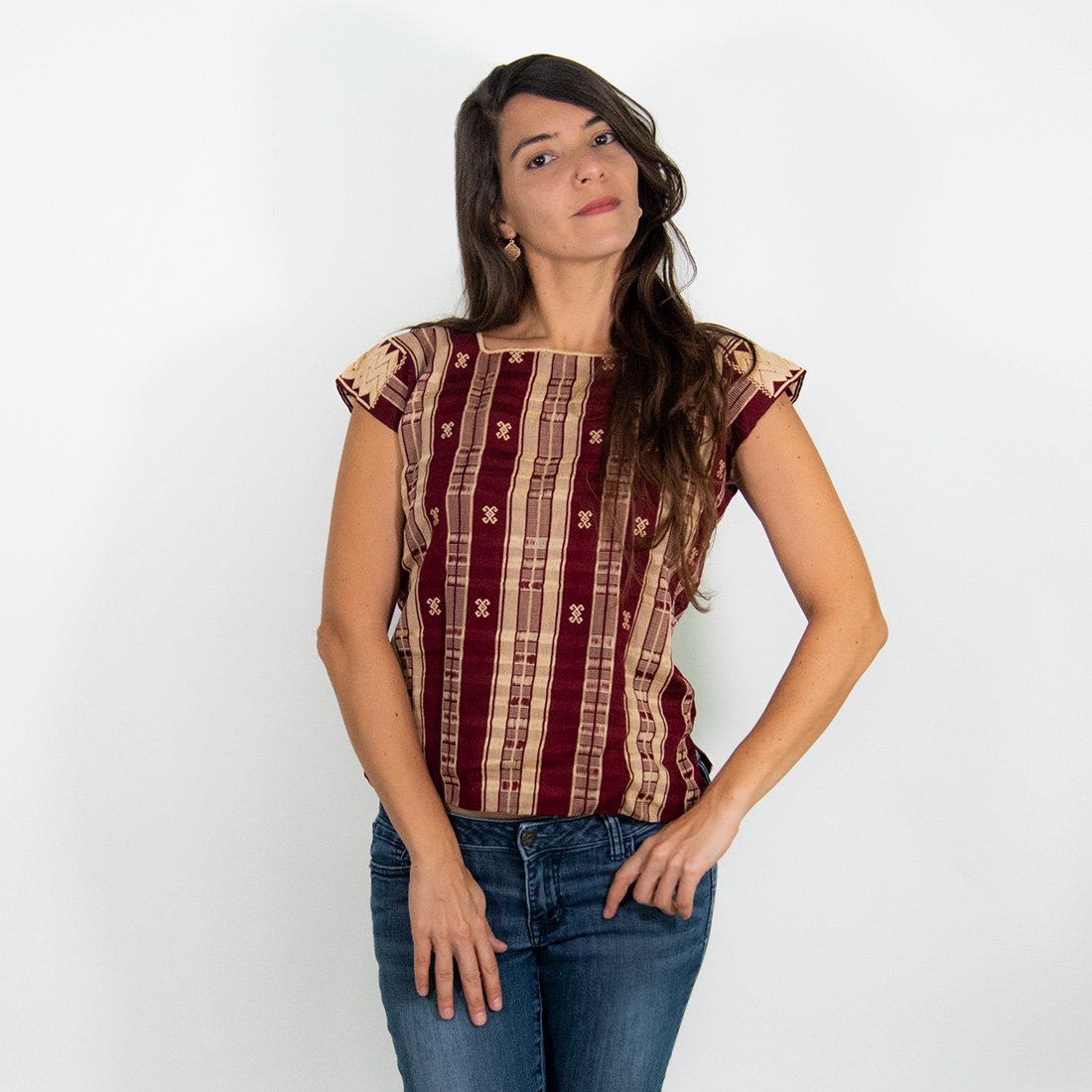 Handmade burgundy huipil from Panthelo, women&