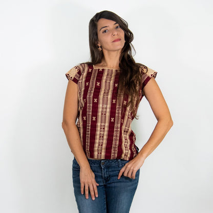 Handmade burgundy huipil from Panthelo, women&