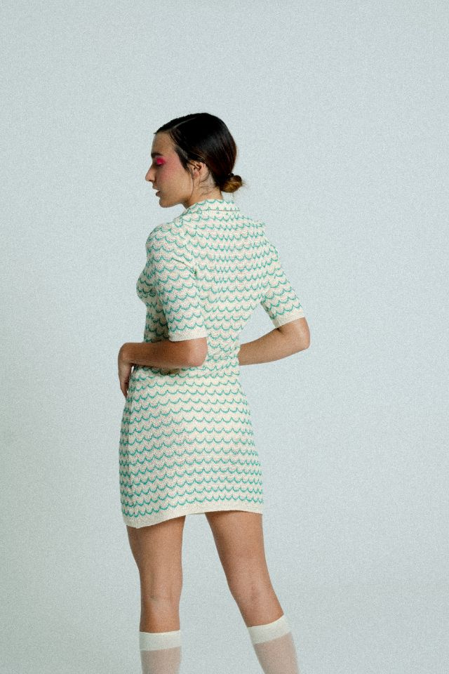 Green lightweight short sleeve button-up cotton tennis dress for women by Raspberry Molly, casual and breathable athletic wear.