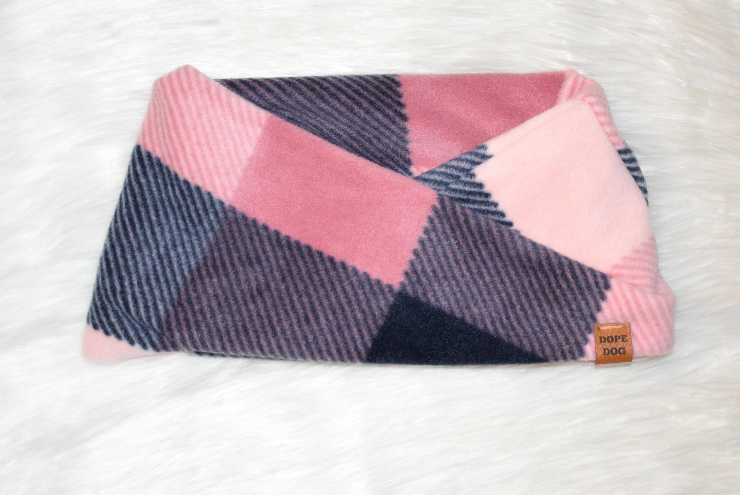 Scarlet Gaia Smitten dog scarf with floral pattern, soft fabric for pets, shown on a small dog.