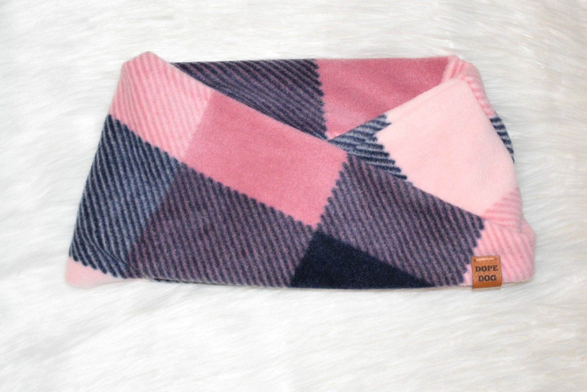 Scarlet Gaia Smitten dog scarf with floral pattern, soft fabric for pets, shown on a small dog.