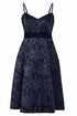 Blush Athena jacquard skater dress with fitted bodice and flared skirt, featuring intricate woven pattern and elegant design.