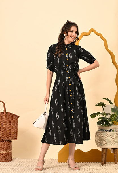 Black Diamond Elasticated Midi Dress by Periwinkle Tiger, women&