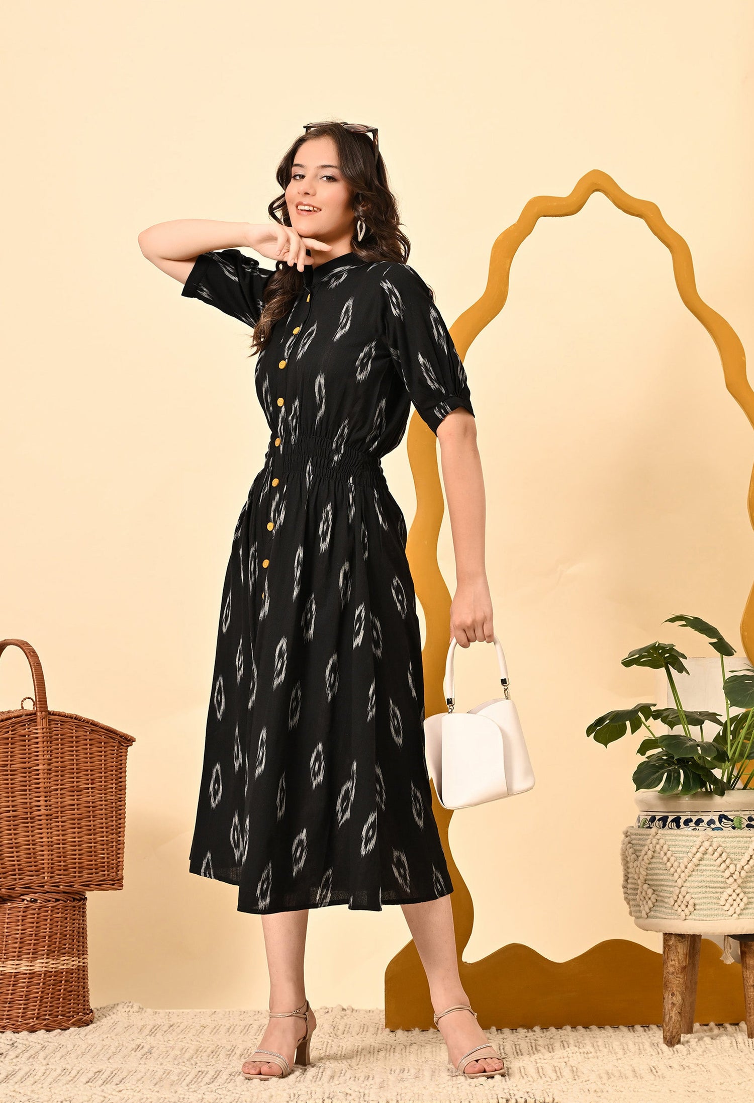 Black Diamond Elasticated Midi Dress by Periwinkle Tiger, women&