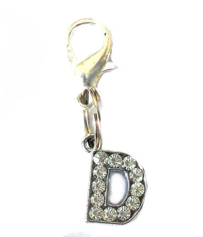 Salmon Oscar A-Z Crystal Letter Pet Charm attached to a pet collar, sparkling crystal letter for pet accessories.