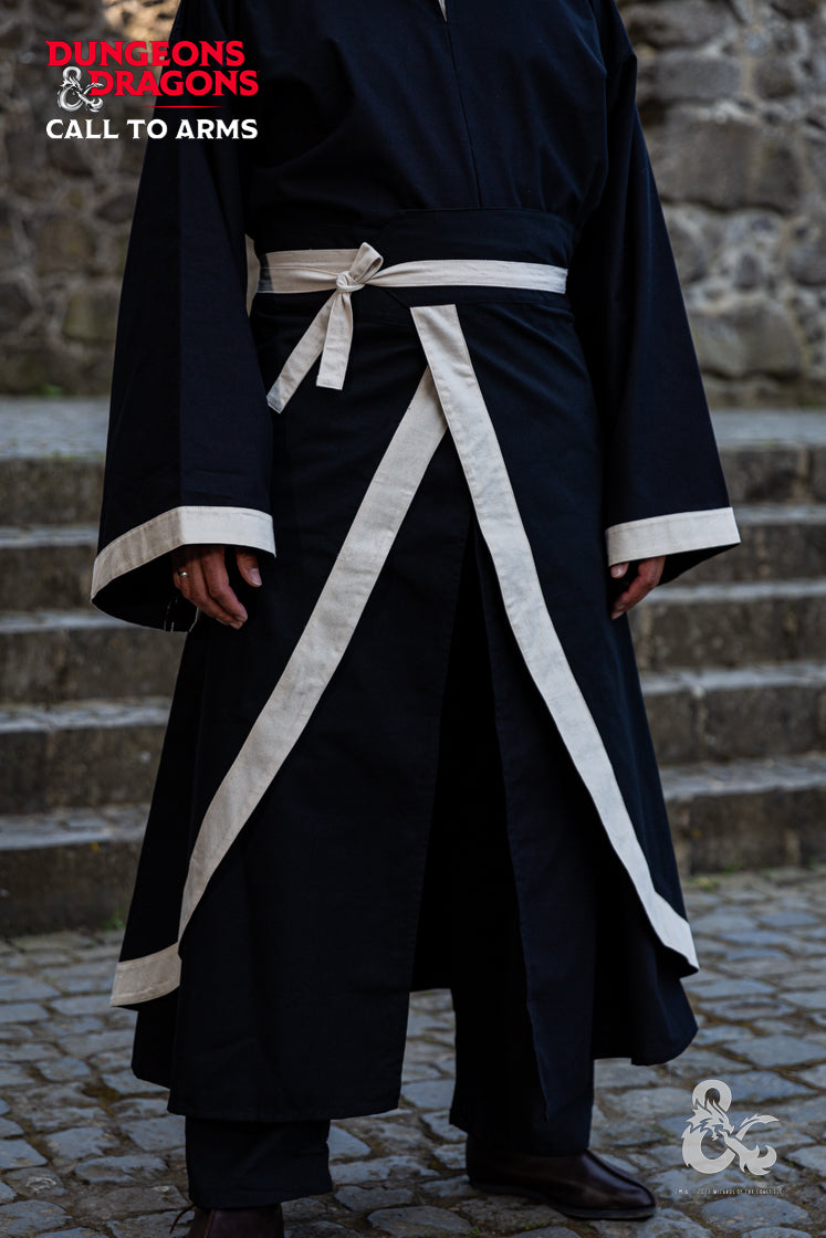 Black and natural Dungeons &amp; Dragons wizard battle skirt by Azure Briseis, featuring a fantasy-themed design perfect for festivals and parties.