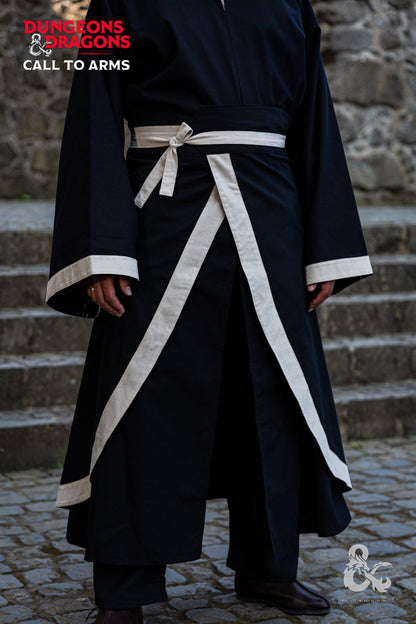 Black and natural Dungeons &amp; Dragons wizard battle skirt by Azure Briseis, featuring a fantasy-themed design perfect for festivals and parties.