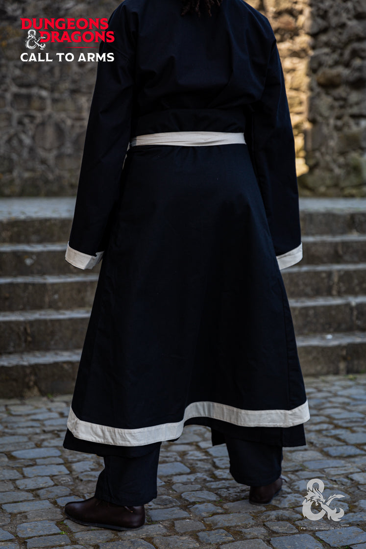Black and natural Dungeons &amp; Dragons Wizard Battle Skirt from Azure Briseis, featuring fantasy-themed fabric and detailed design.