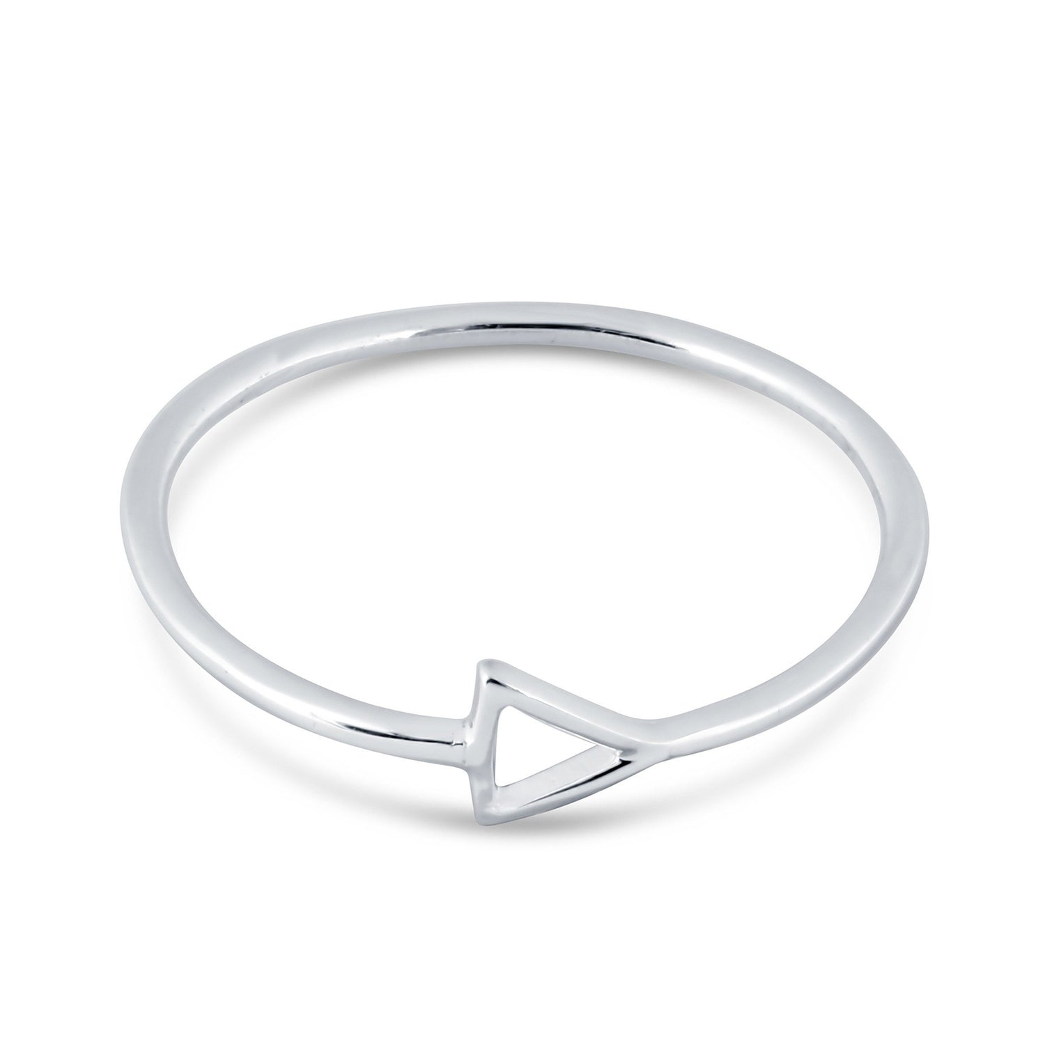 Dainty cyan Ismene triangle ring with a minimalist geometric design, crafted in polished metal for elegant everyday wear.
