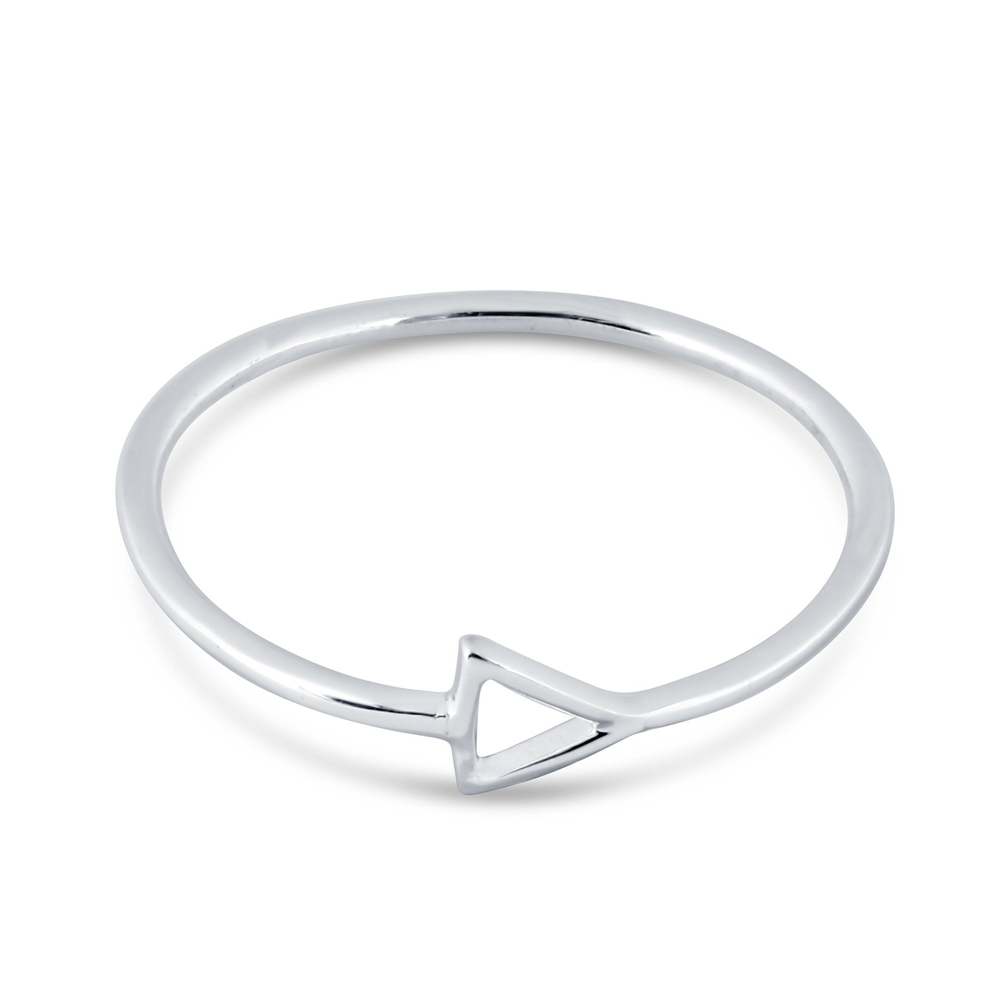 Dainty cyan Ismene triangle ring with a minimalist geometric design, crafted in polished metal for elegant everyday wear.