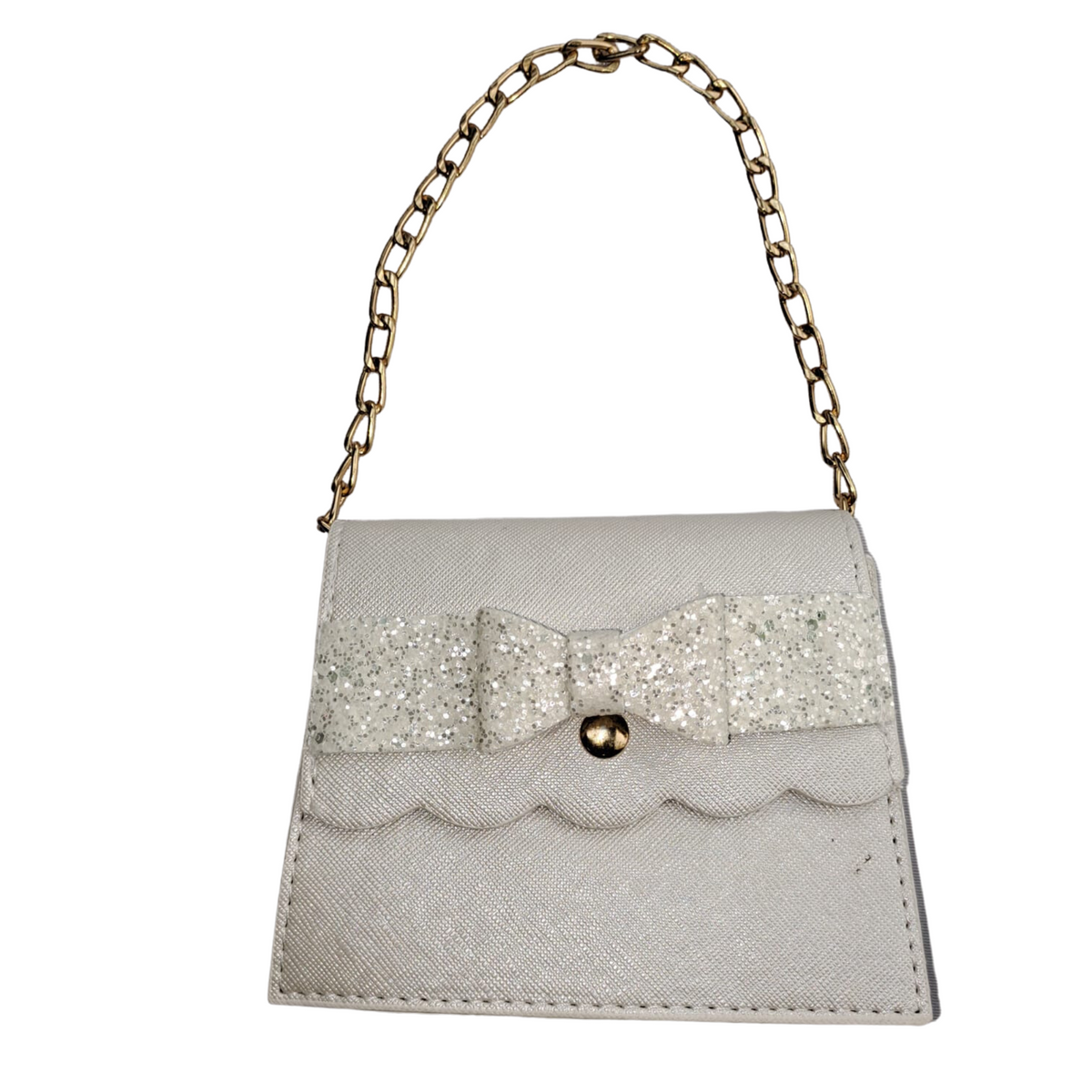 Girls Off-White Fashion Handbag with Gold Chain