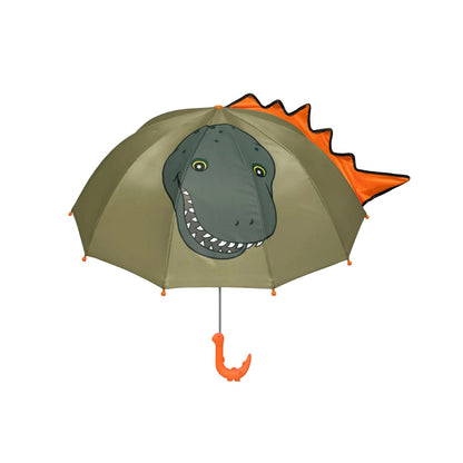 Colorful dinosaur-shaped umbrella for kids and babies by Magenta Ash, featuring a playful dinosaur design perfect for rainy days.