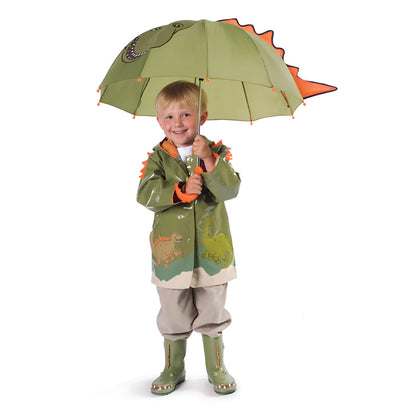Colorful dinosaur-shaped umbrella for kids and babies by Magenta Ash, featuring bright, playful dinosaur design perfect for rainy days.