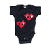 Black baby onesie by Sky Blue Milo featuring "I Heart" design by Donald Robertson, perfect for infants and young children.