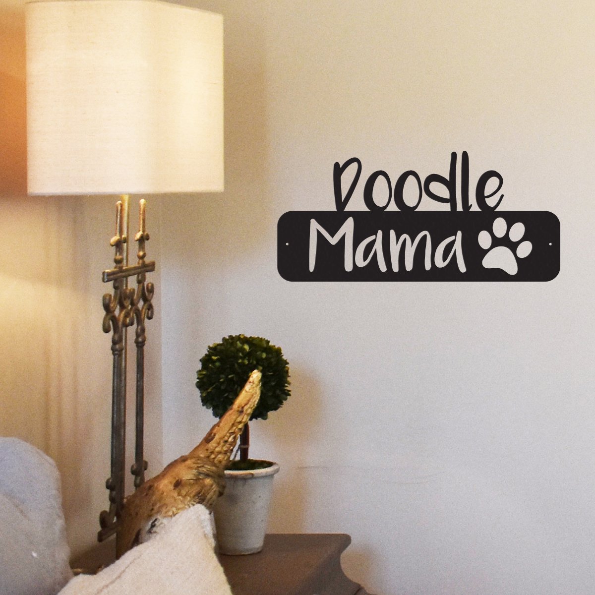 Canis Minor Dog Mama metal wall art decor with a playful doodle design for home or garden interior decoration
